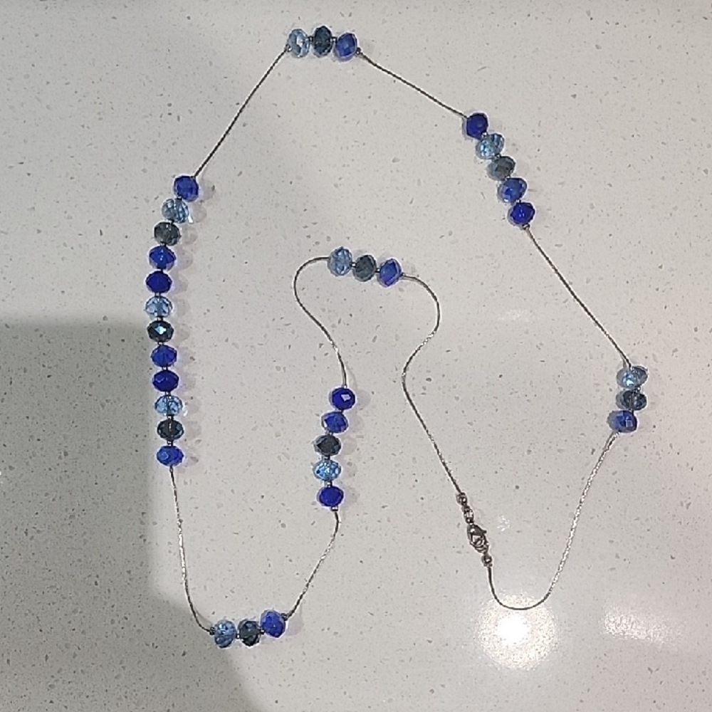 Antique Blue and Silver Beaded Necklace